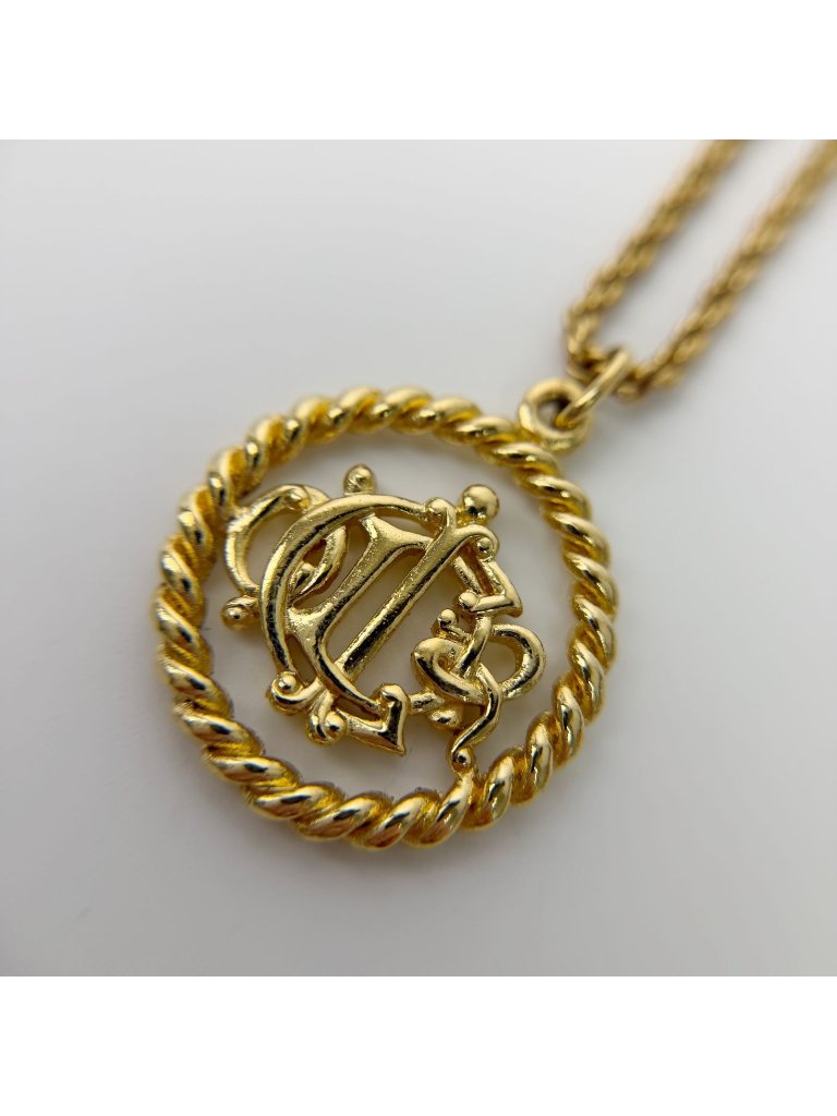 Dior Logo Medallion Necklace Plated Gold Vintage